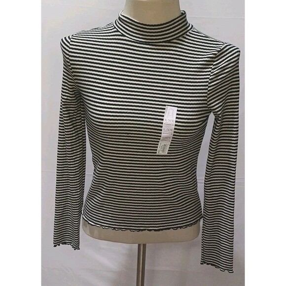 SO Women's Black & White Striped Mock Neck Long Sleeve Tee XL 14/16 - Picture 1 of 12
